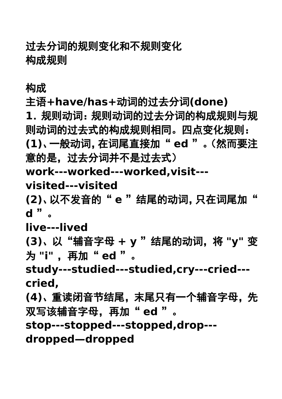 过去分词的规则变化和不规则变化_第1页
