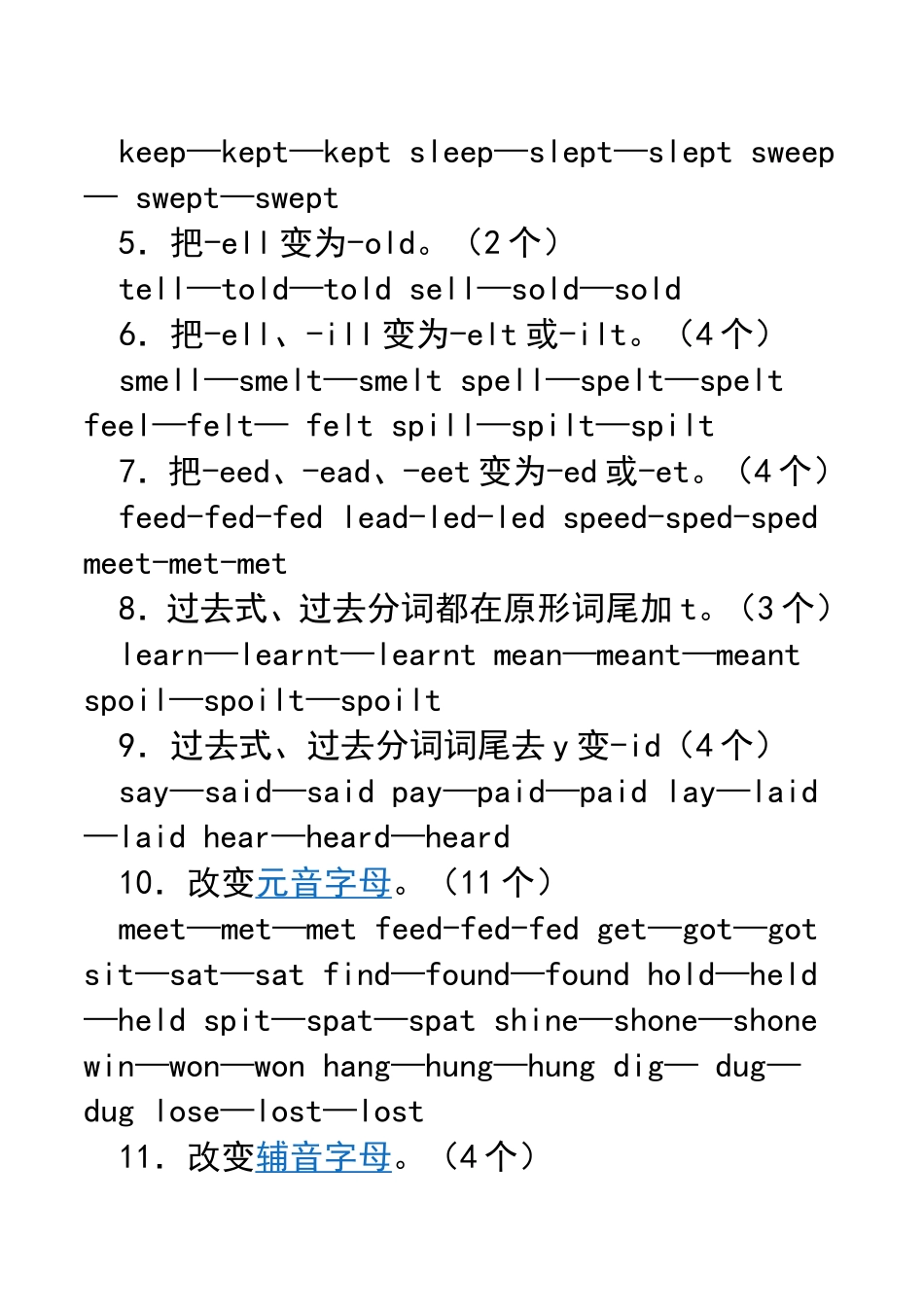过去分词的规则变化和不规则变化_第3页