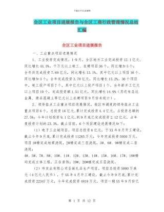 全区工业项目进展报告与全区工商行政管理情况总结汇编