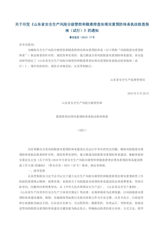 山东省安全生产风险分级管控和隐患排查治理双重预防体系执法检查指南(试行)