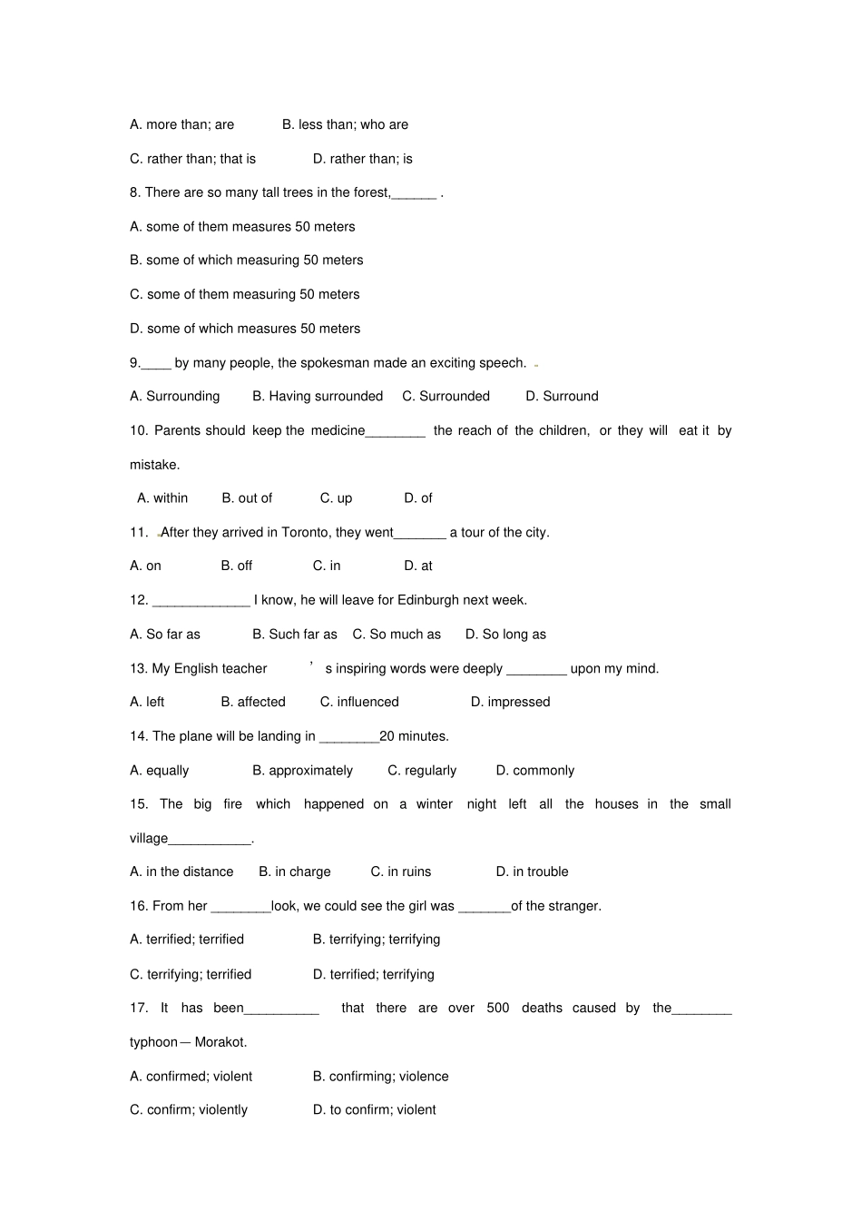 人教版高中英语必修三巩固练习-unit5语言点_第3页