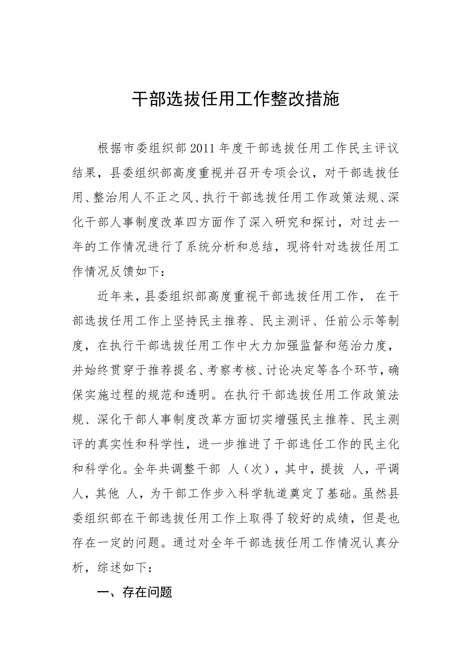 干部选拔任用工作整改措施_第1页