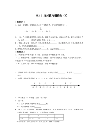 23绝对值与相反数导学案(共3课时)