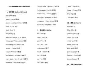 小学英语单词分类表大全A4完美打印版