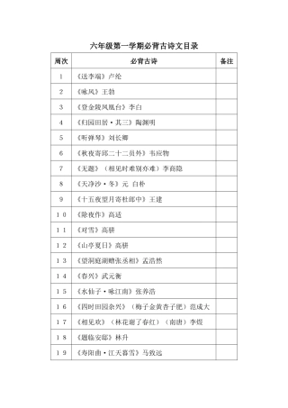 人教版2018新版六年级上学期必背古诗