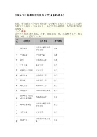中国人文社科核心期刊目录(2014最新最全)