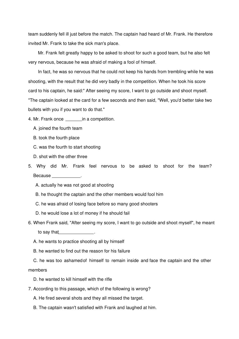 人教版高中英语必修三高一下学期英语期中试题_第3页