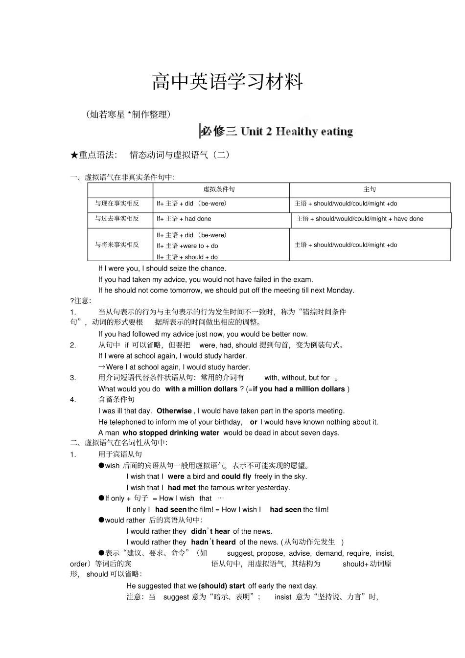 人教版高中英语必修三高一英语Unit2知识点_第1页