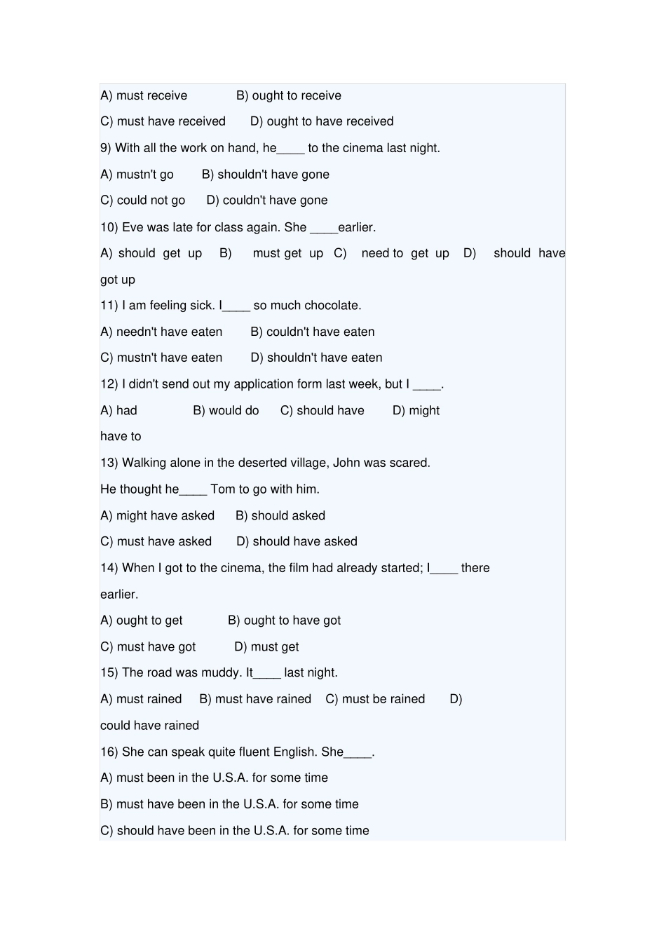 人教版高中英语必修三高一英语精选情态动词练习题_第2页