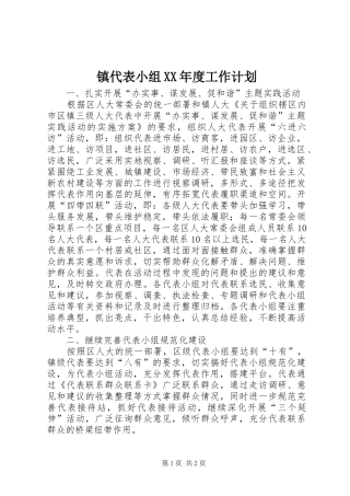 镇代表小组XX年度工作计划 