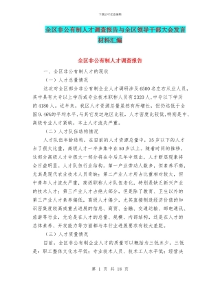 全区非公有制人才调查报告与全区领导干部大会发言材料汇编