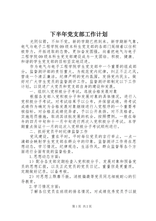 下半年党支部工作计划 