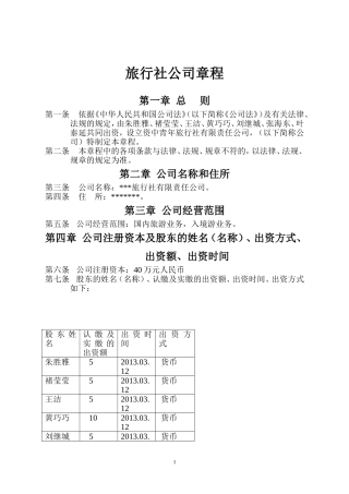 旅行社公司章程