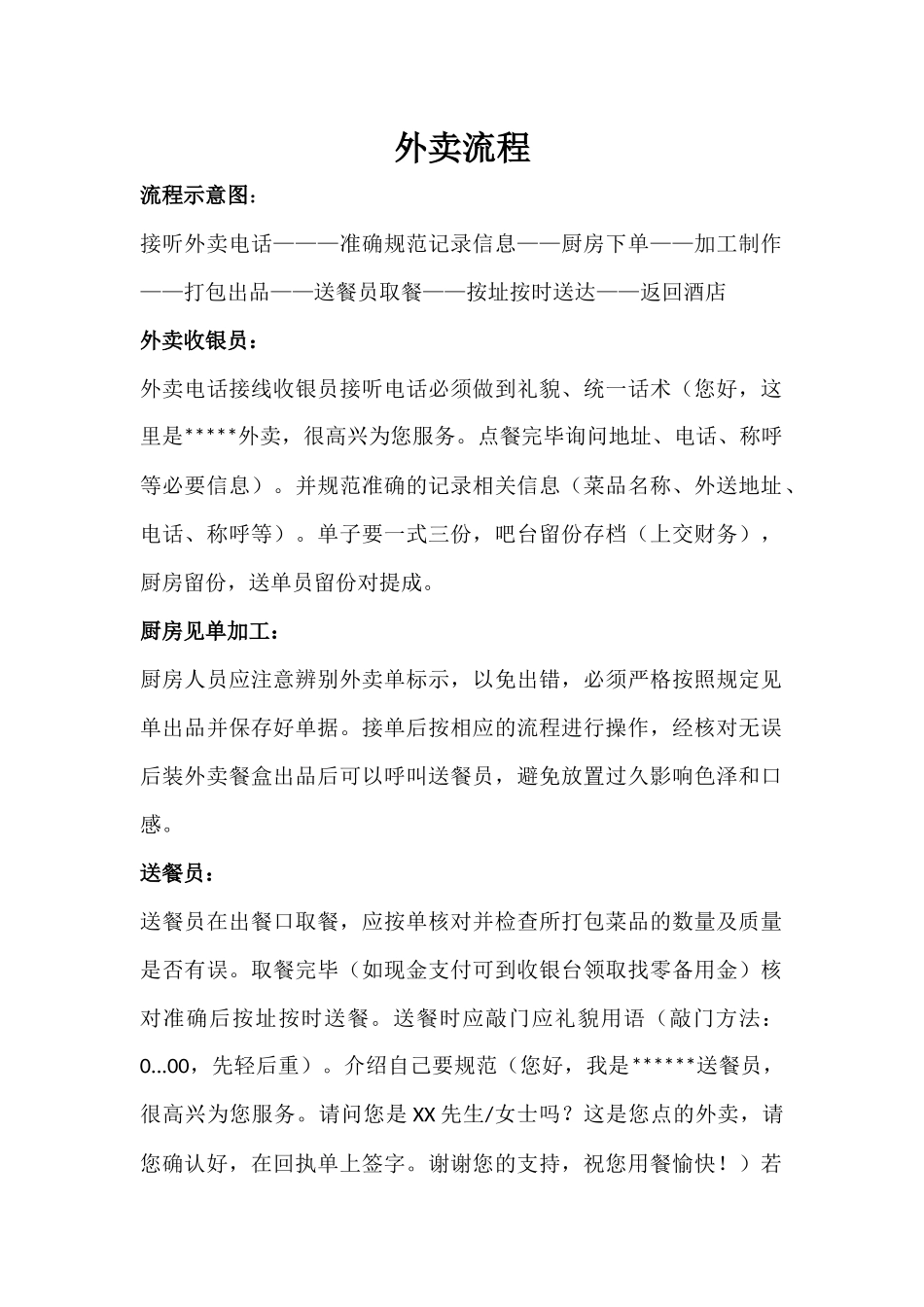 外卖流程及规范_第1页