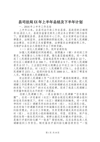 县司法局XX年上半年总结及下半年计划 