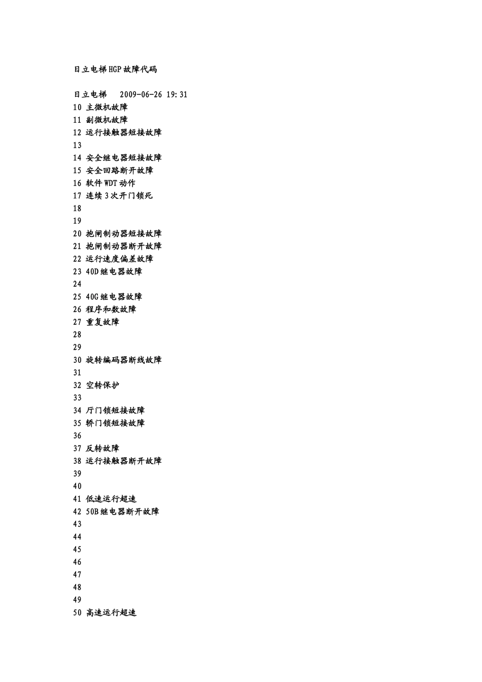 日立电梯HGP故障代码_第1页