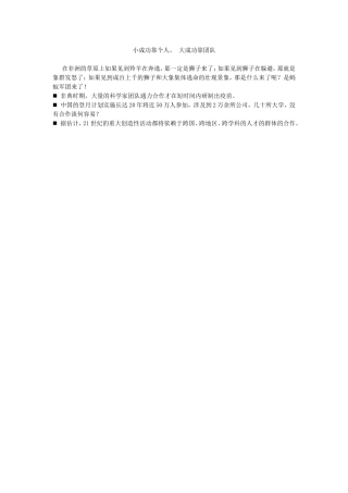 小成功靠个人，大成功靠团队