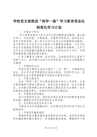 学校党支部推进“两学一做”学习教育常态化制度化学习计划 