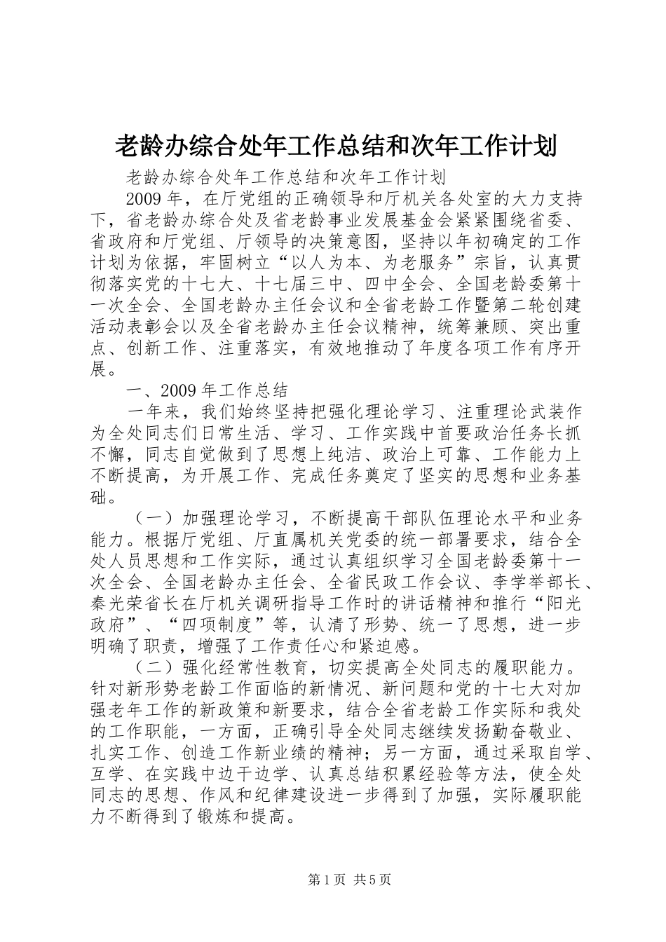 老龄办综合处年工作总结和次年工作计划 _第1页