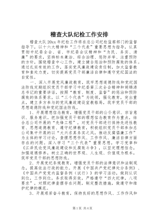 稽查大队纪检工作安排 