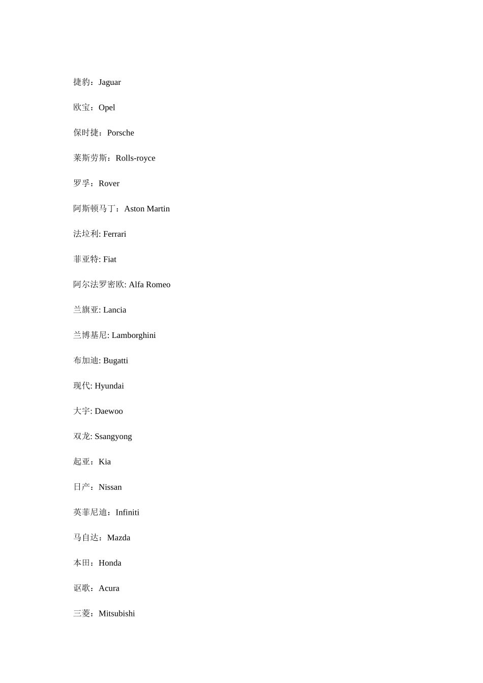 拓展英语课堂资料之世界名车目录_第2页