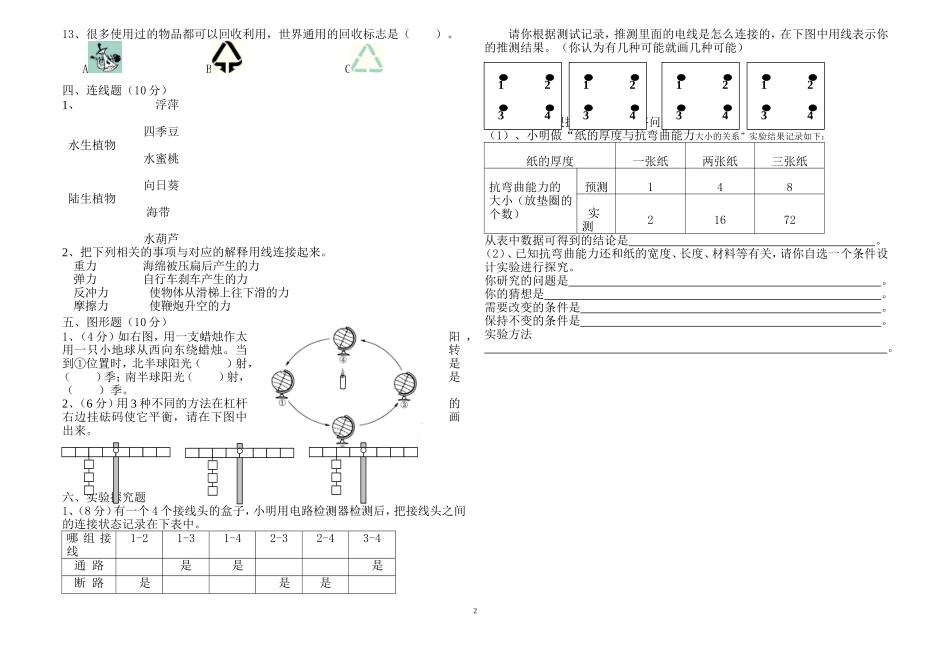 教科版六年级科学毕业试题_第2页