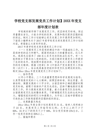 学校党支部发展党员工作计划】20XX年党支部年度计划表