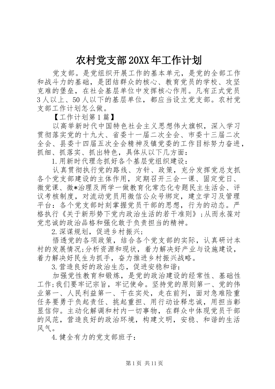 农村党支部20XX年工作计划_第1页