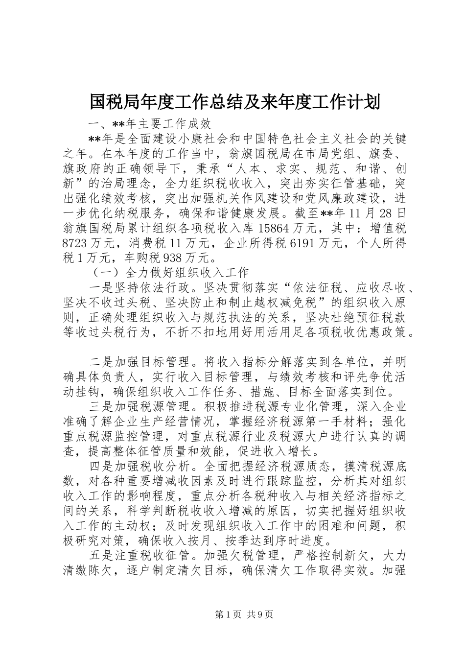 国税局年度工作总结及来年度工作计划 _第1页