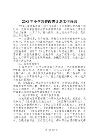 20XX年小学营养改善计划工作总结