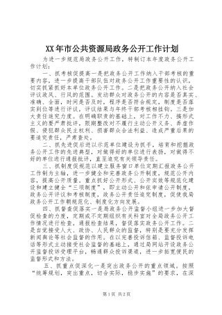 XX年市公共资源局政务公开工作计划 