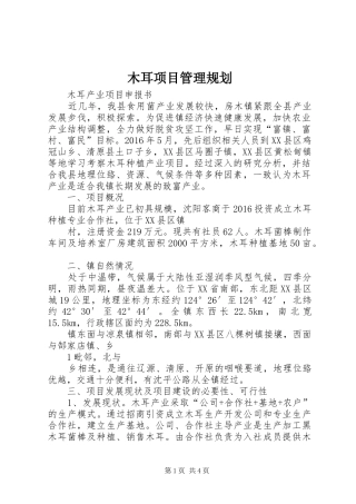 木耳项目管理规划 