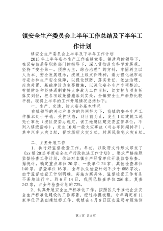 镇安全生产委员会上半年工作总结及下半年工作计划 
