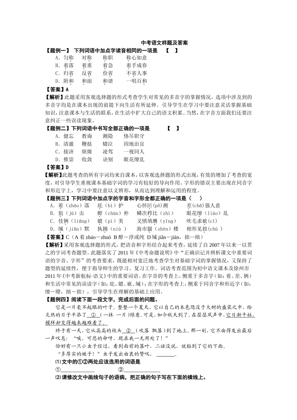 中考试卷并解析_第1页