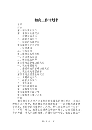 招商工作计划书 
