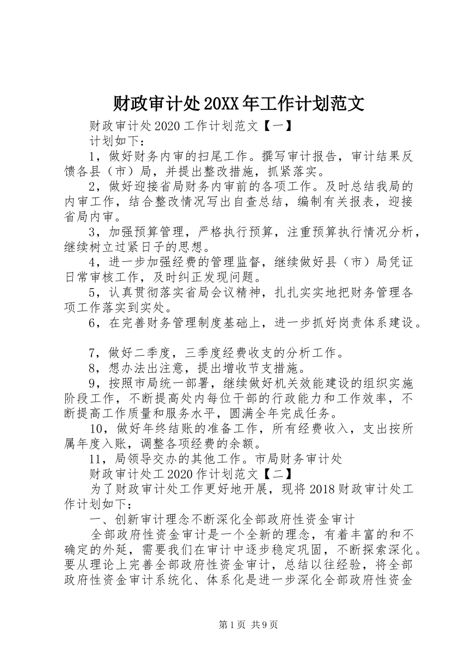 财政审计处20XX年工作计划范文_第1页