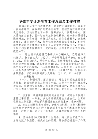 乡镇年度计划生育工作总结及工作打算 