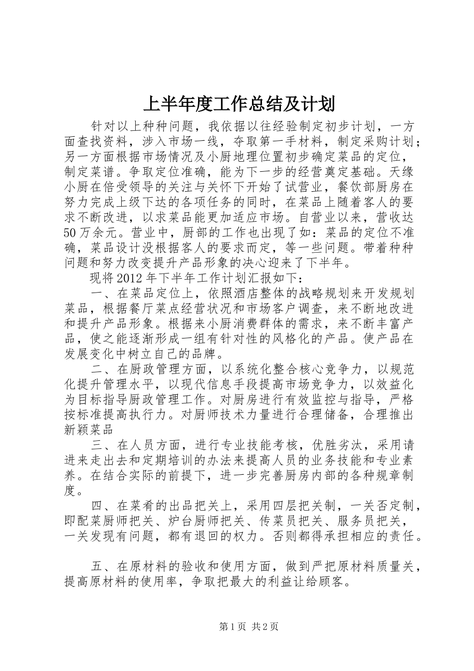 上半年度工作总结及计划 _第1页