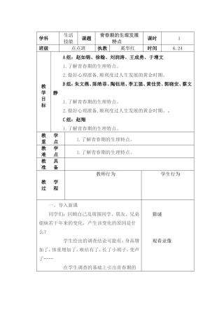 第十七周点点班生活适应青春期的生理发展特点