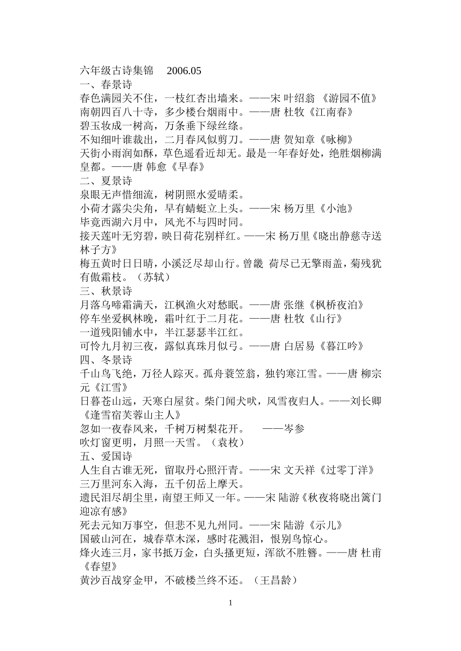 六年级古诗集锦2006_第1页