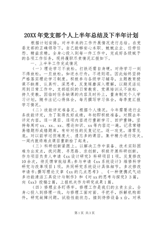 20XX年党支部个人上半年总结及下半年计划