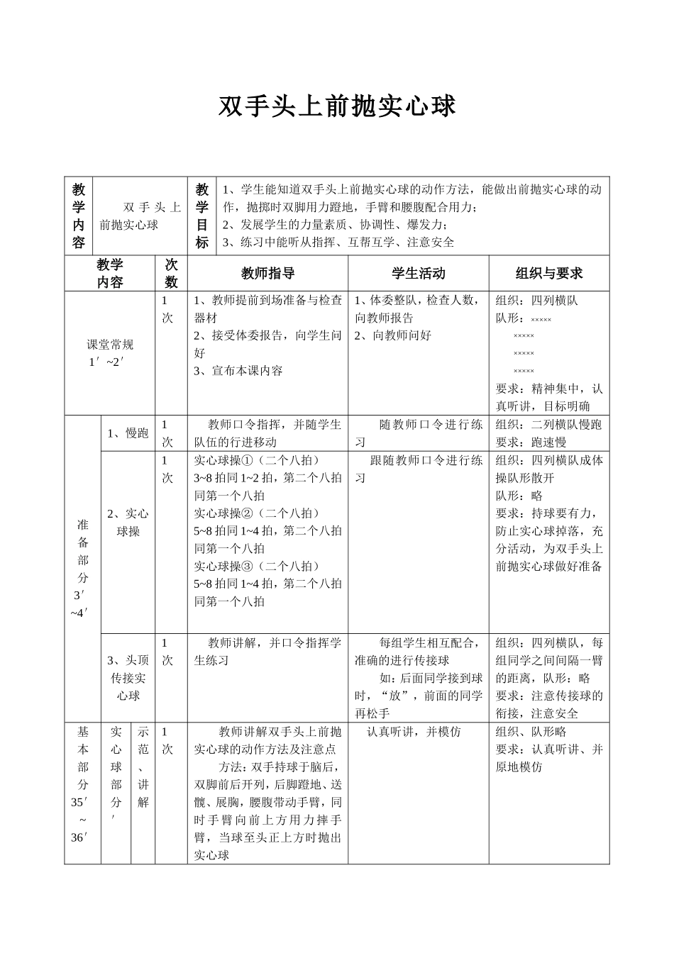 九年级双手头上前抛实心球共案_第1页