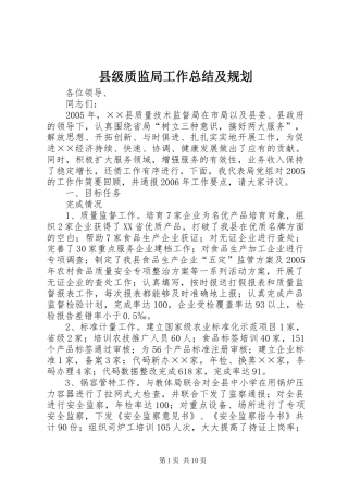 县级质监局工作总结及规划 