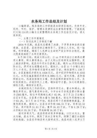 水务局工作总结及计划 