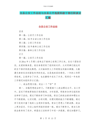 全县公安工作总结与全县公开选拔科级干部任职谈话汇编