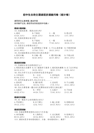 中学生古诗文诵读现状调查问卷
