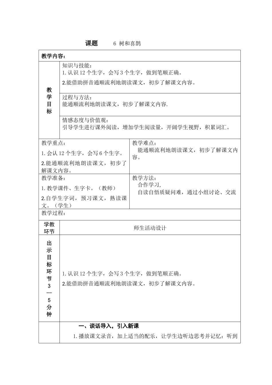 (部编)人教语文2011课标版一年级下册6--树和喜鹊_第1页