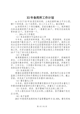 XX年食药所工作计划 