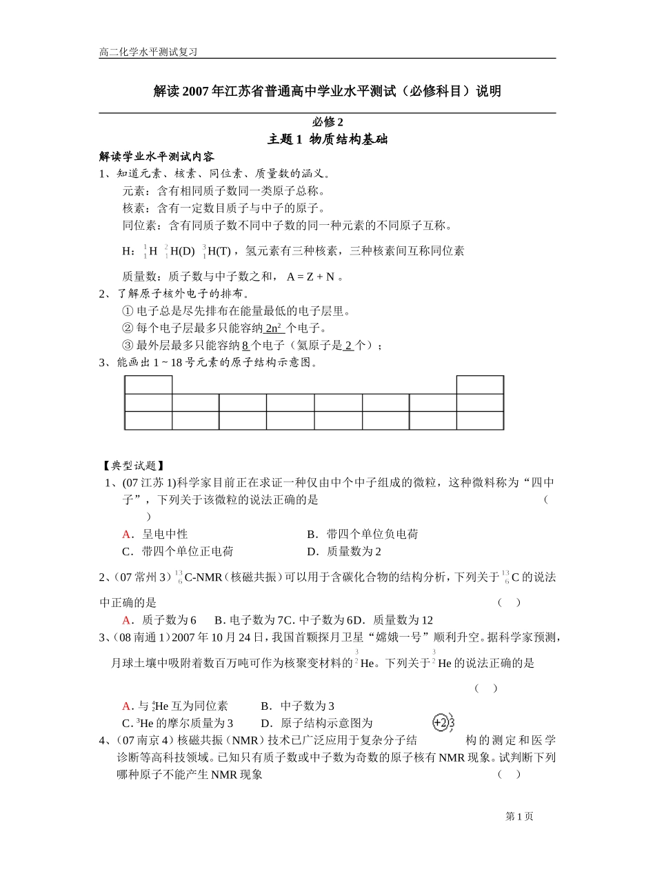 江苏省学业水平测试试题集（必修2）_第1页