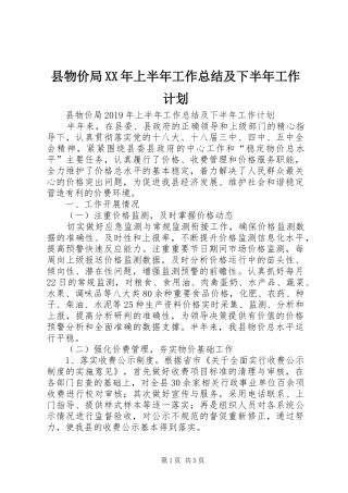 县物价局XX年上半年工作总结及下半年工作计划 